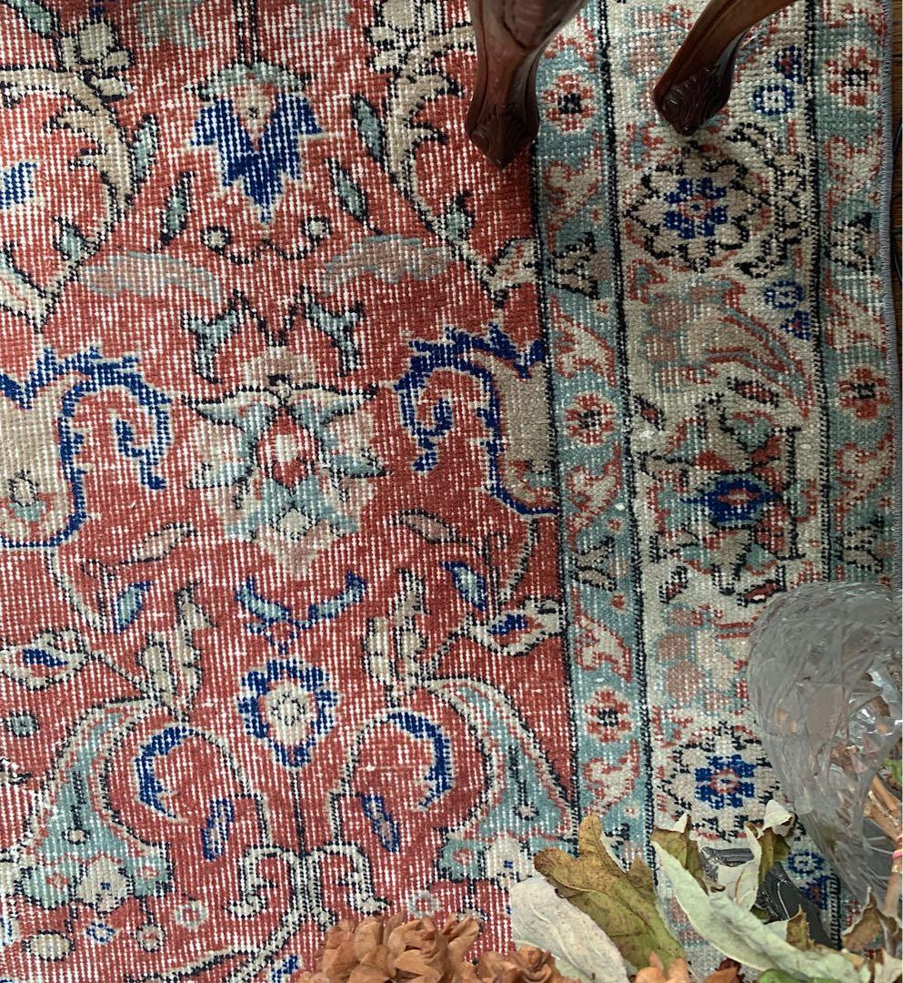 超大判　トルコヴィンテージラグ　234× 132 テラコッタオレンジ　ボタニカル