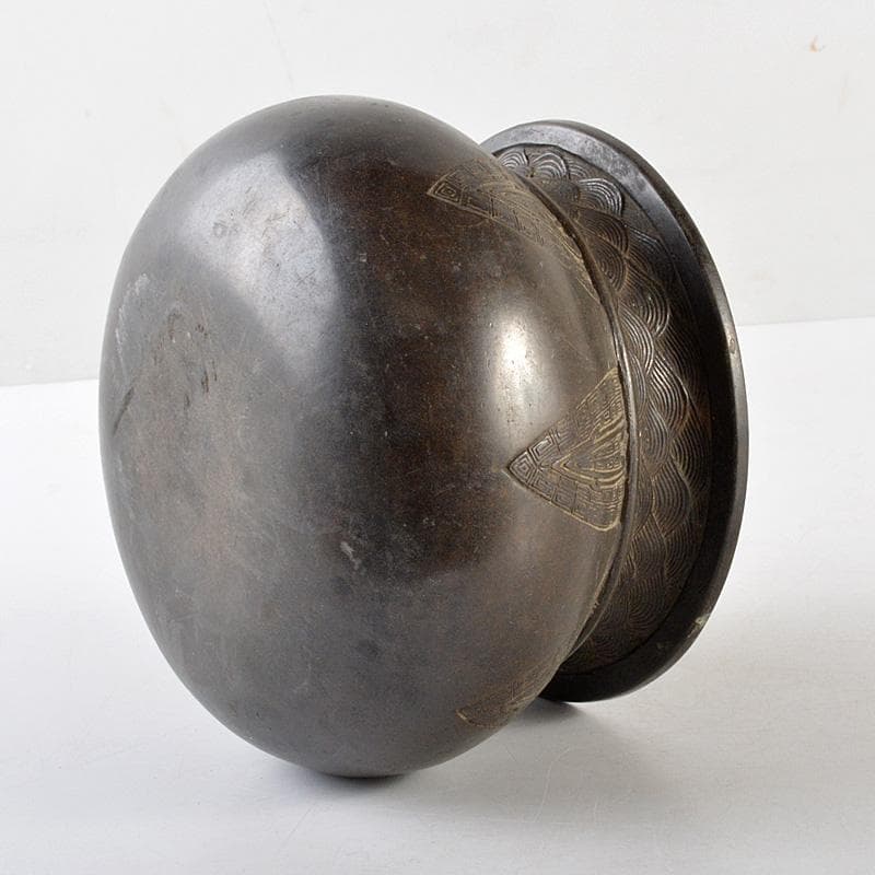 中国　古銅宣徳銅　饕餮文　建水　茶こぼし　M　R5895