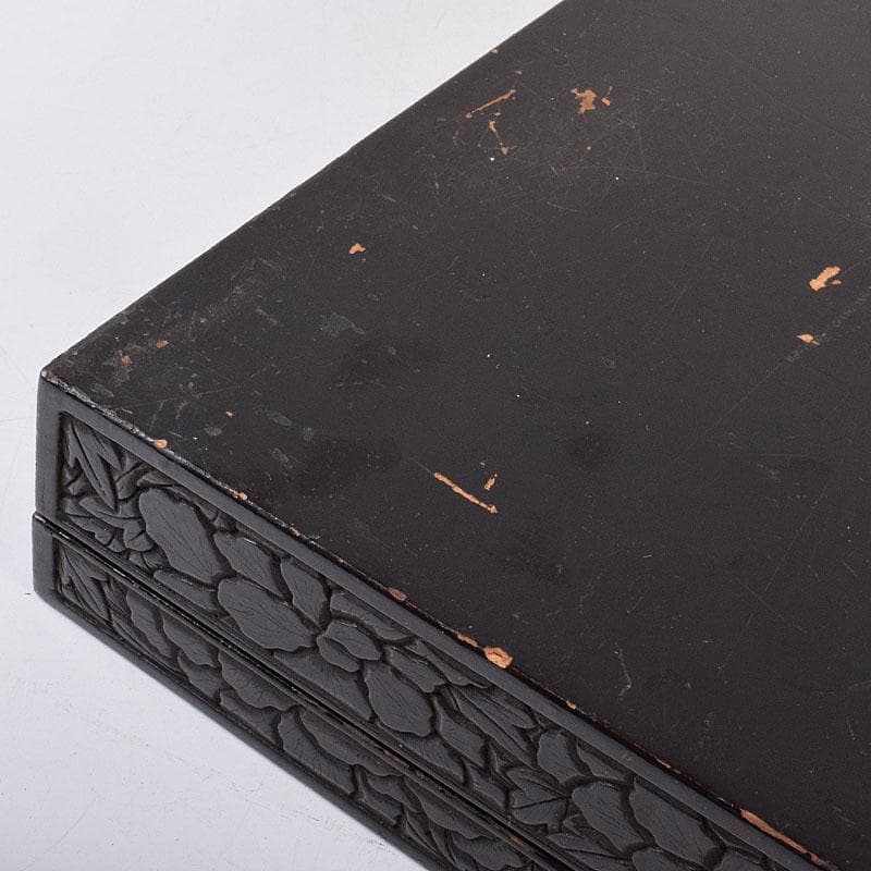 中国　漆塗　山水人物文　文箱　硯箱　V　R8958