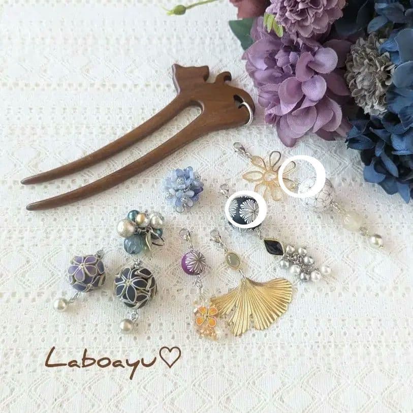 みなちんさま専用　サンダルウッド猫のかんざし〈取り替えチャーム8種〉