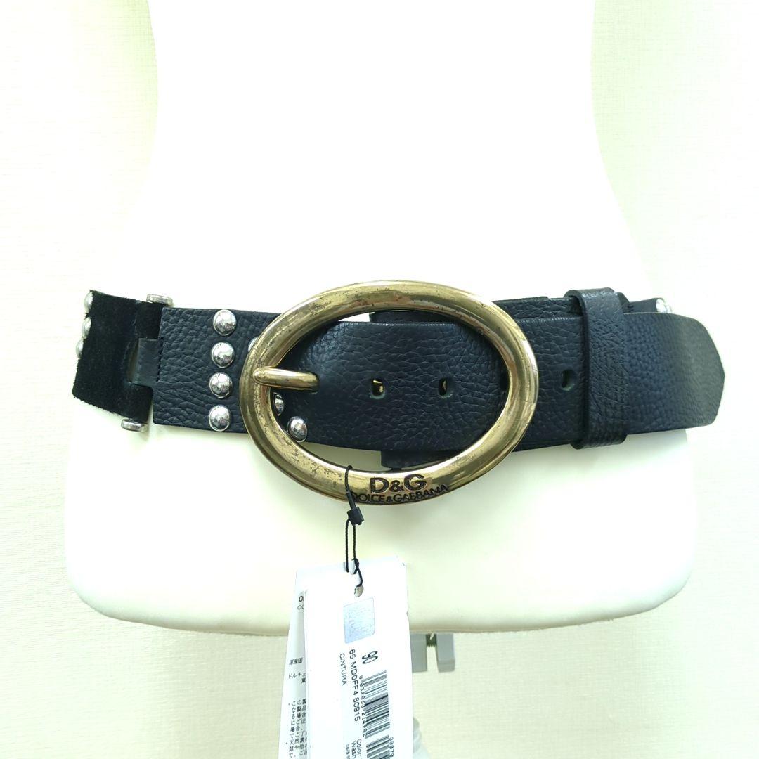 ドルチェ&ガッバーナ D&G スタッズ レザーベルト ブラック イタリア製