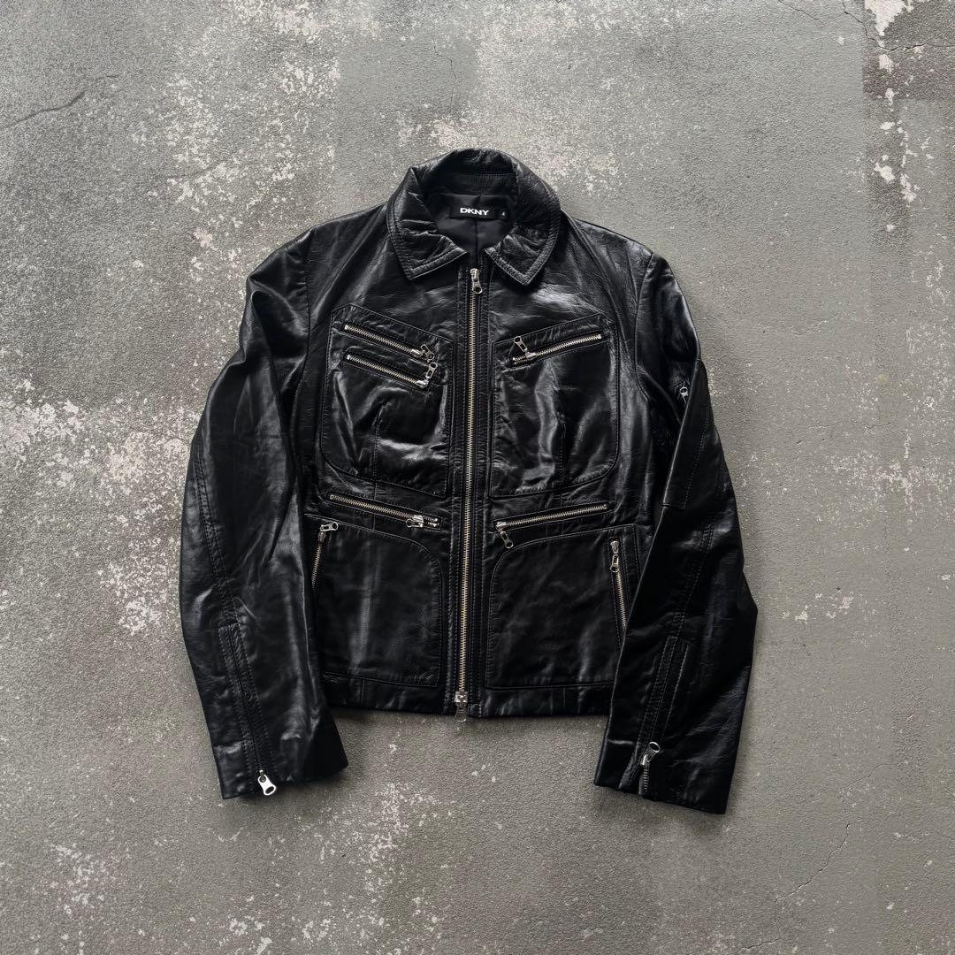 DKNY マルチポケットゴートレザージャケット　leather jacket