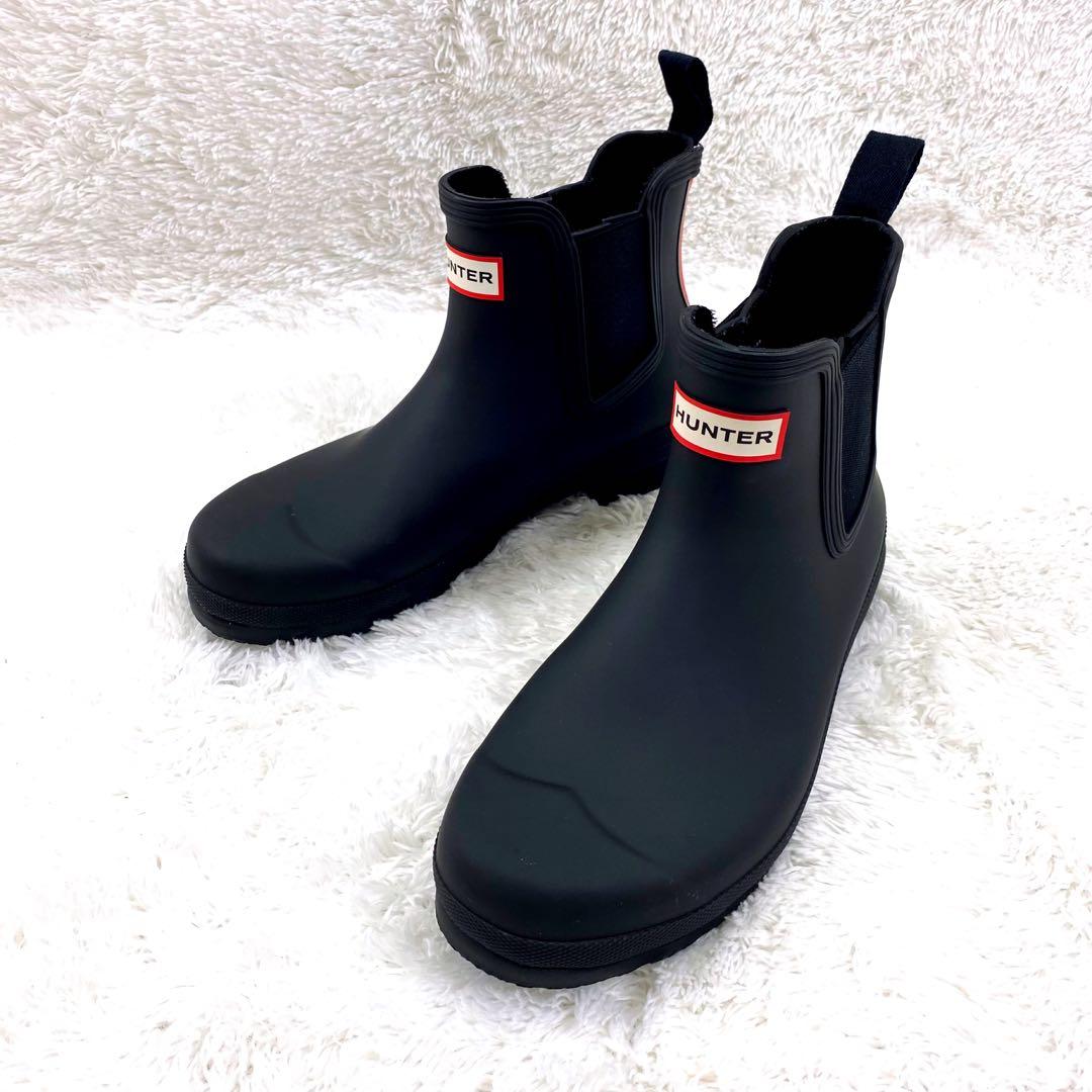 未使用級 HUNTER ロゴ バックストラップブーツ サイドゴア レインブーツ