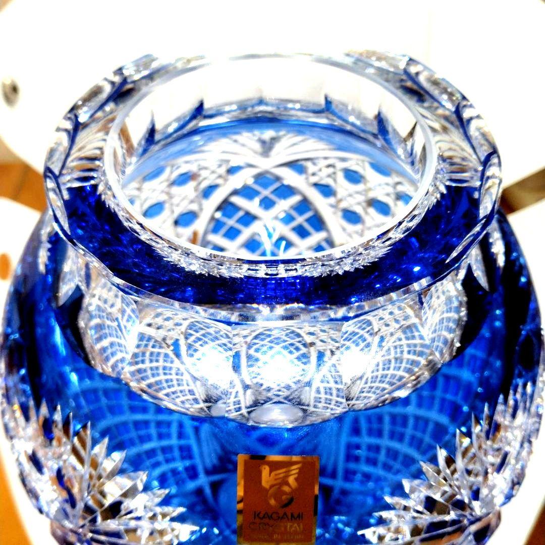 新品未使用カガミクリスタル江戸切子笹っ葉八角籠目文花瓶花器フラワーベース薩摩切子