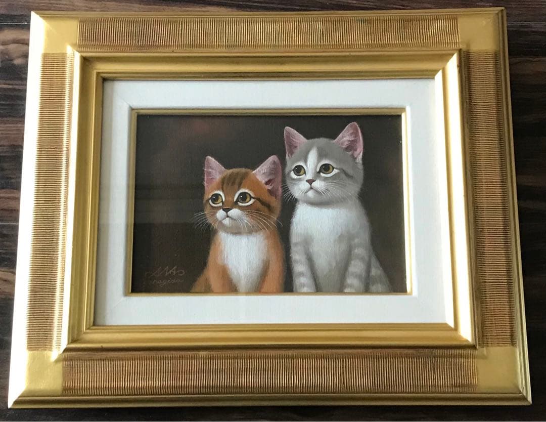 柳田正和「なかよし」油彩 SM 額装 子猫 油絵 油画 C