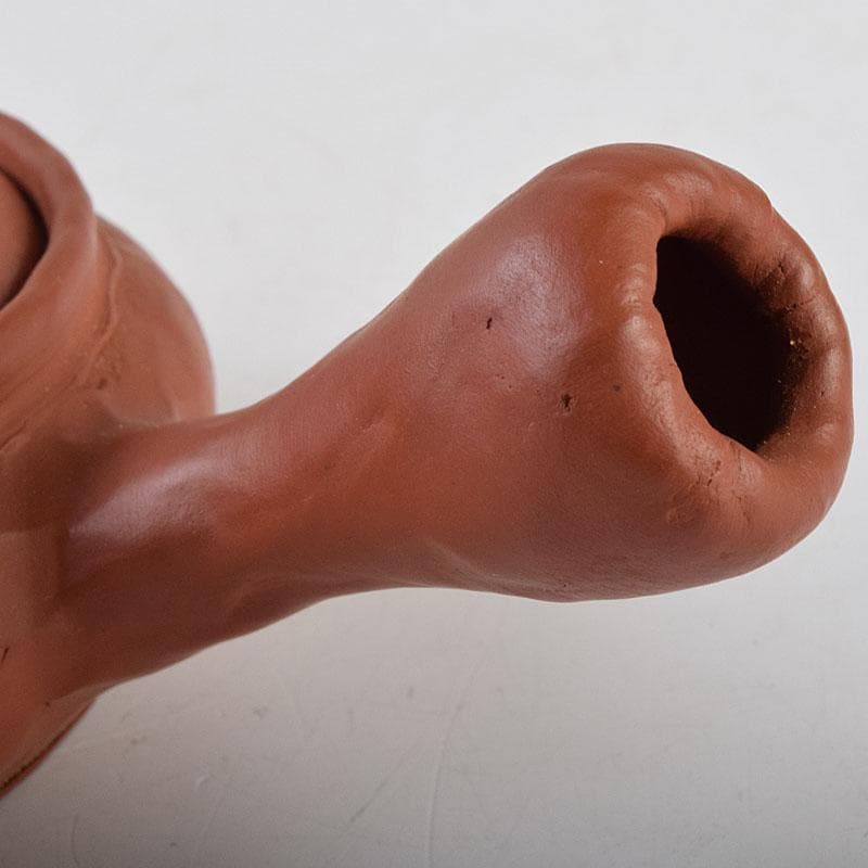 tatsu 　朱泥　獅子摘　手捻文様　茶注　急須　共布共箱　M　R9528