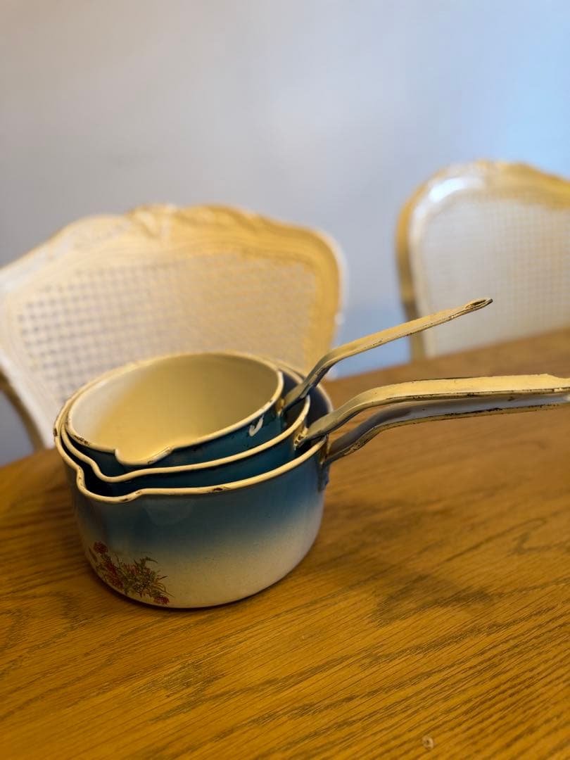 フランスアンティークホーローJapy社ウェディングセット片手鍋セット