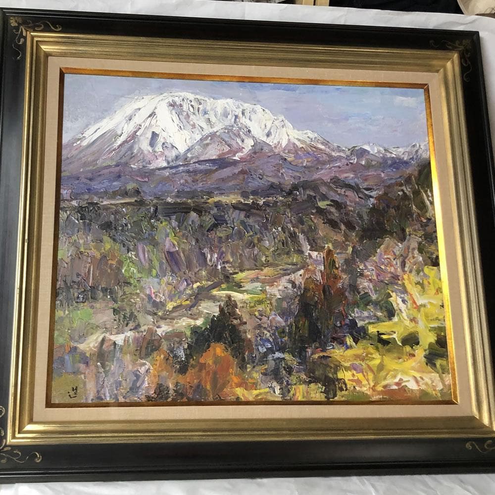 e2878 村上選 油絵 額装 「江尾より大山」 油彩 額 70×62.5cm
