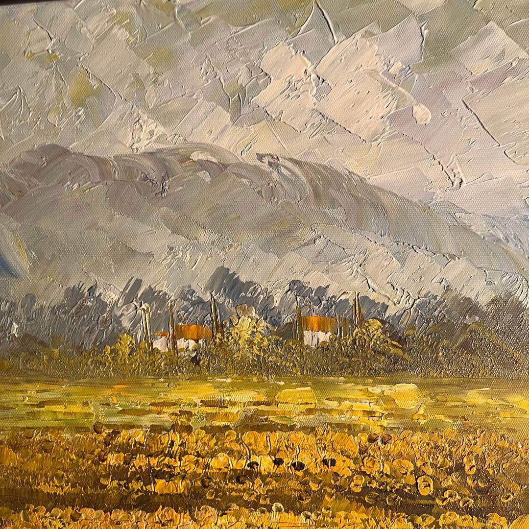 ★大型絵画★ 手書き油絵 ３枚組 朝日と山河 額付 額付き 絵画 油彩画