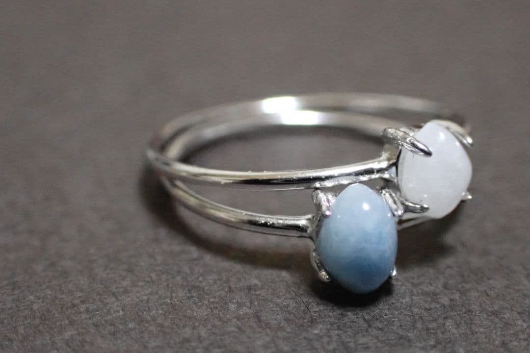 糸魚川翡翠　入コン沢　青　姫川　白　リング　指輪　2本セット　送料無料