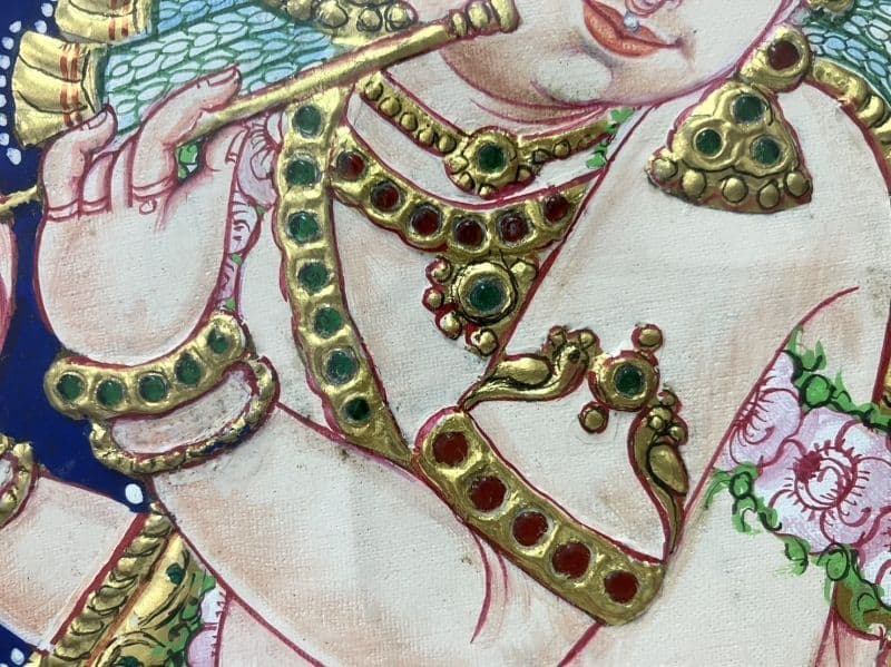 クリシュナ／ヒンドゥー：油彩 クリスタル装飾 कृष्ण, Kṛṣṇa ˈkr̩ʂɳə