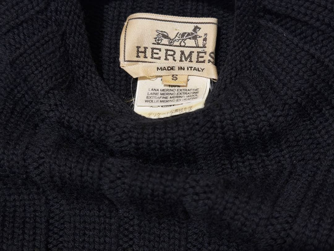HERMES ブラック リブニットセーター ウール