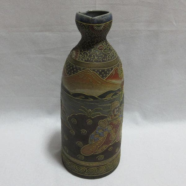 古い薩摩焼いっちん描きイッチン技法陶器陶磁器徳利とっくり明治大正骨董アンティーク