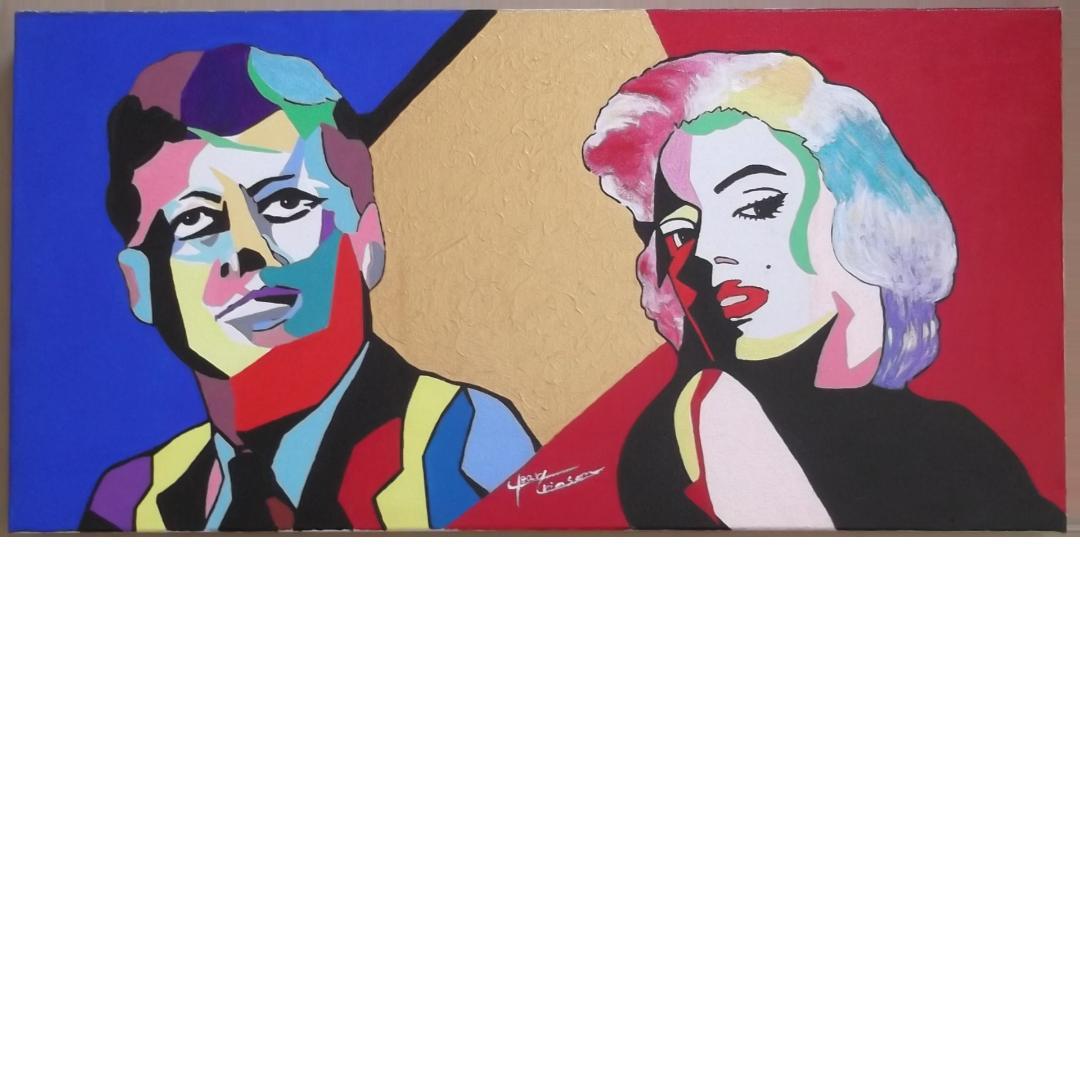 天才クリア・クリムゾンの真作保証作品　JFKとマリリン　変わったキャンバス