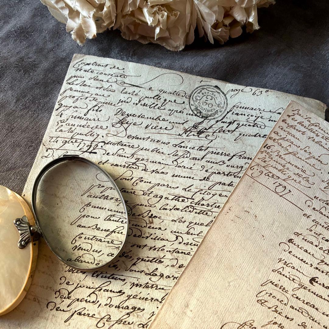 フランス革命時のマニュスクリ2枚セット　18世紀古文書紙物　フランスアンティーク