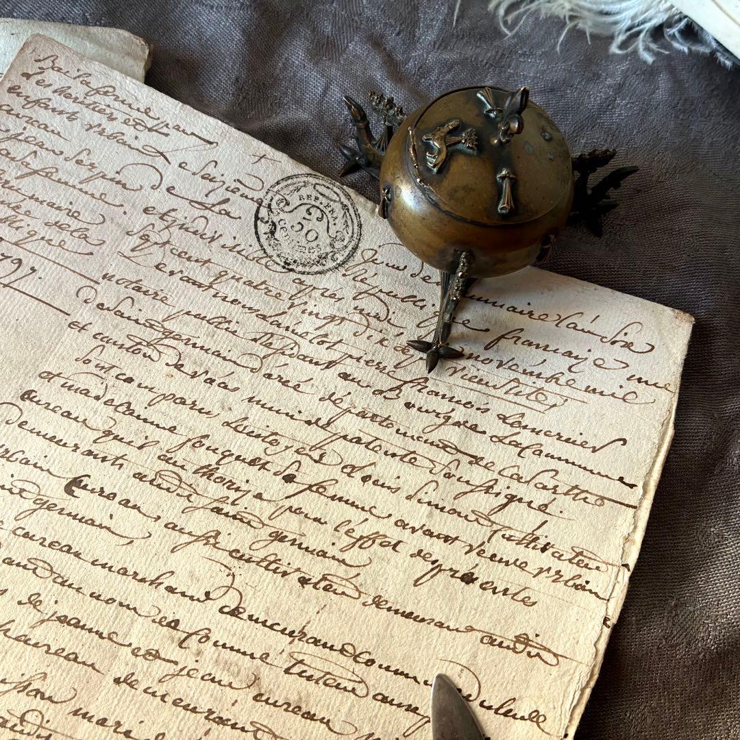 フランス革命時のマニュスクリ2枚セット　18世紀古文書紙物　フランスアンティーク