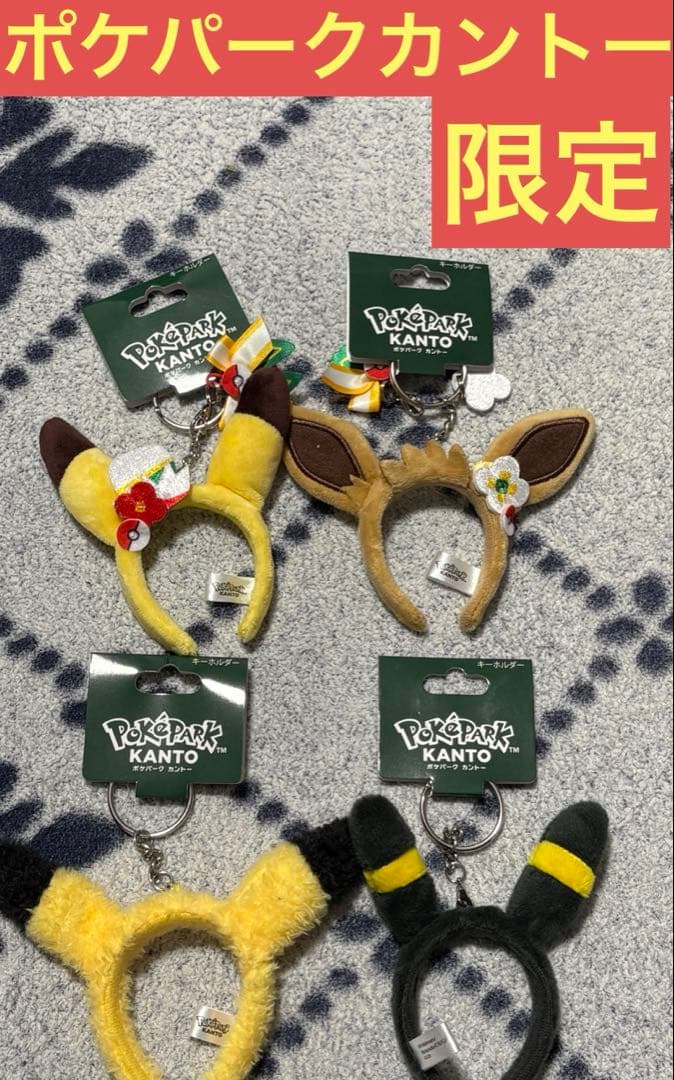 ポケパークカントー限定　ピカチュウ&イーブイ　　カチューシャチャーム　4種類