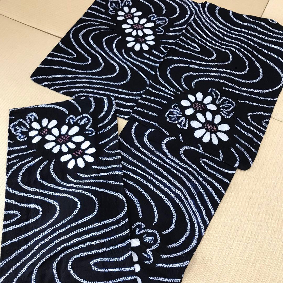 梅乃【056】有松絞り　ゆかた　伝統　古典　流水　花　大人