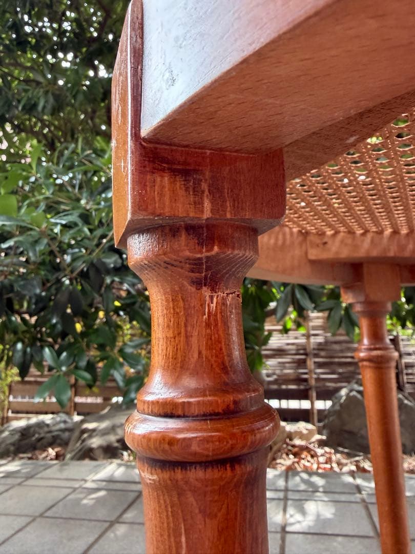 難あり アンティーク 木製ラタンチェア クロスデザイン 椅子 アールデコ