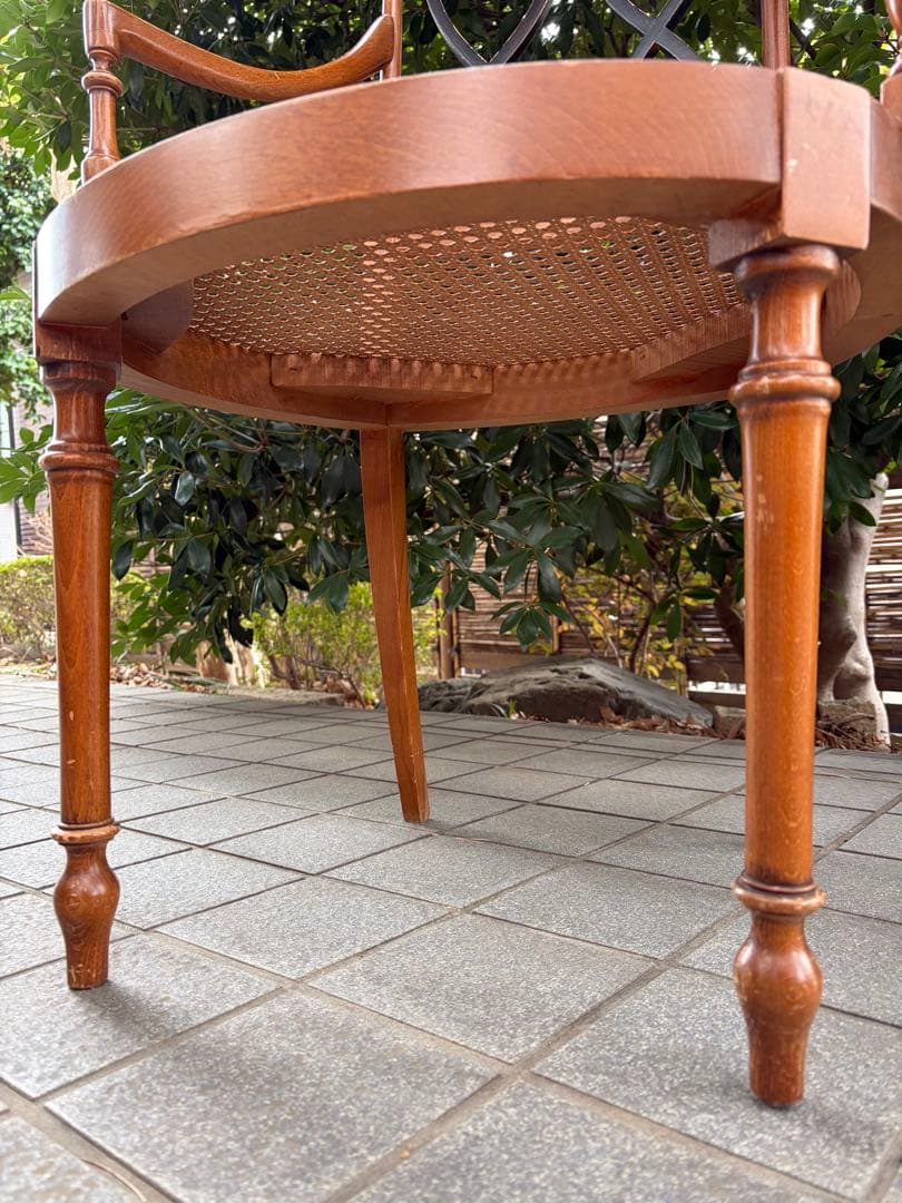 難あり アンティーク 木製ラタンチェア クロスデザイン 椅子 アールデコ