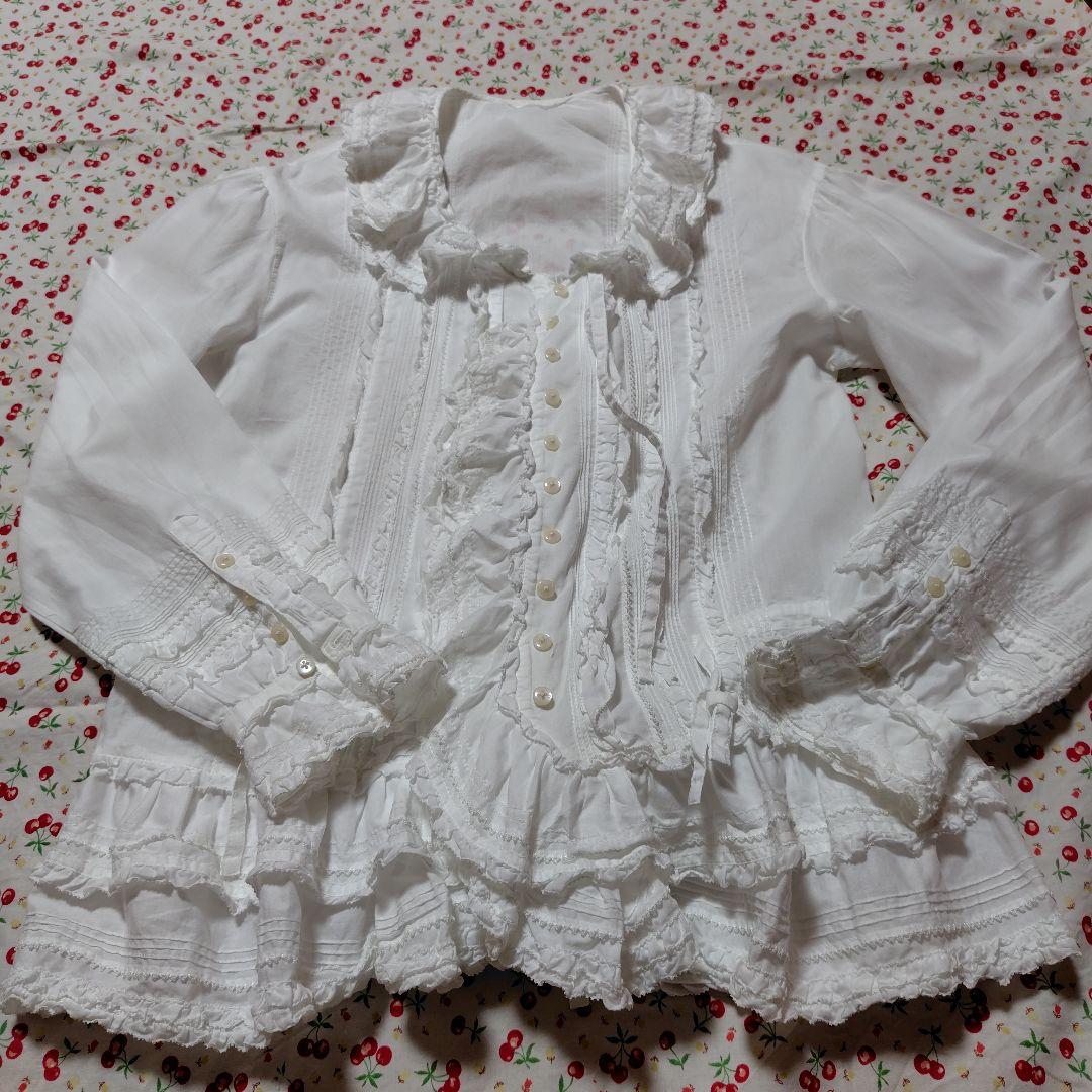 PINKHOUSE　ピンクハウス　フリル付きホワイトコットンシャツ