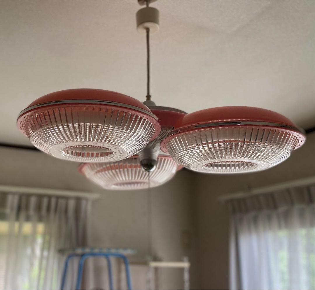 ピンク 3灯 天井照明 昭和レトロ 当時物 レトロポップ インテリア ペンダント