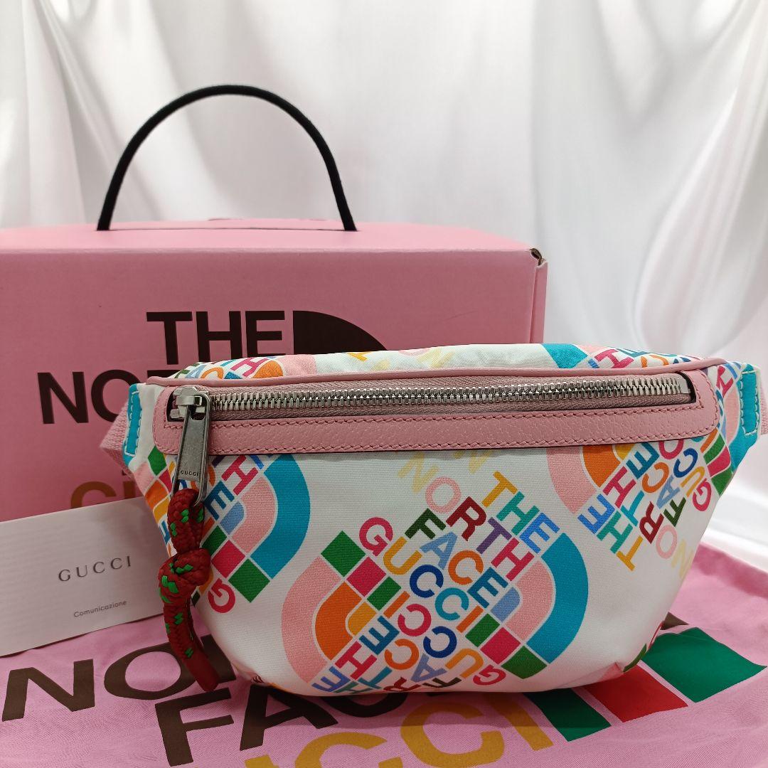 美品 グッチ×ノースフェイス ボディバッグ マルチカラー ナイロン