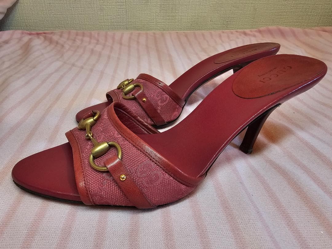 ヴィンテージ グッチ ラズベリー モノグラム キャンバス ホースビット