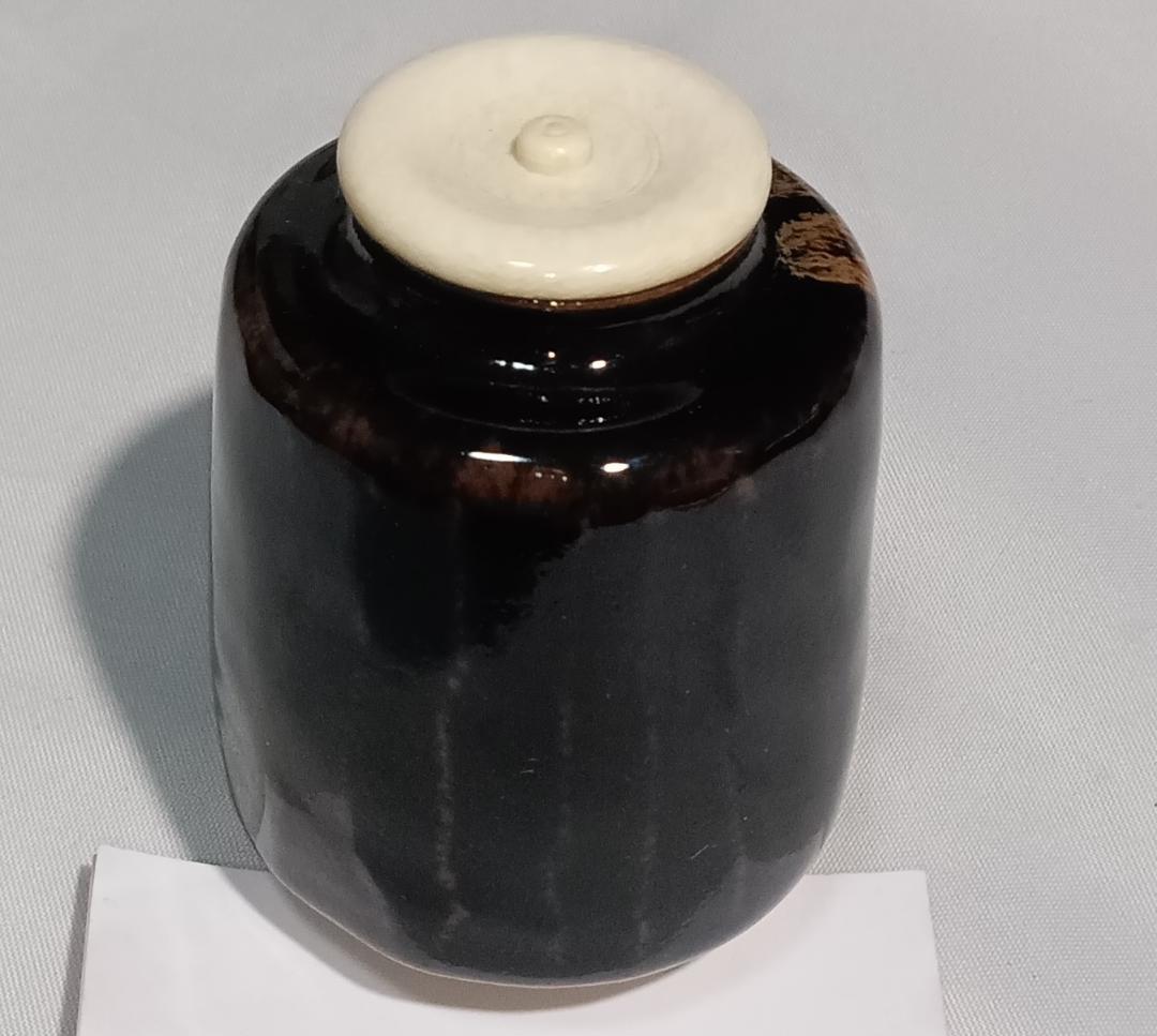 茶道具　京都嵯峨　嵯峨焼　橋本永豊作　肩衝茶入　紅牙瑞錦仕覆付　美品！！