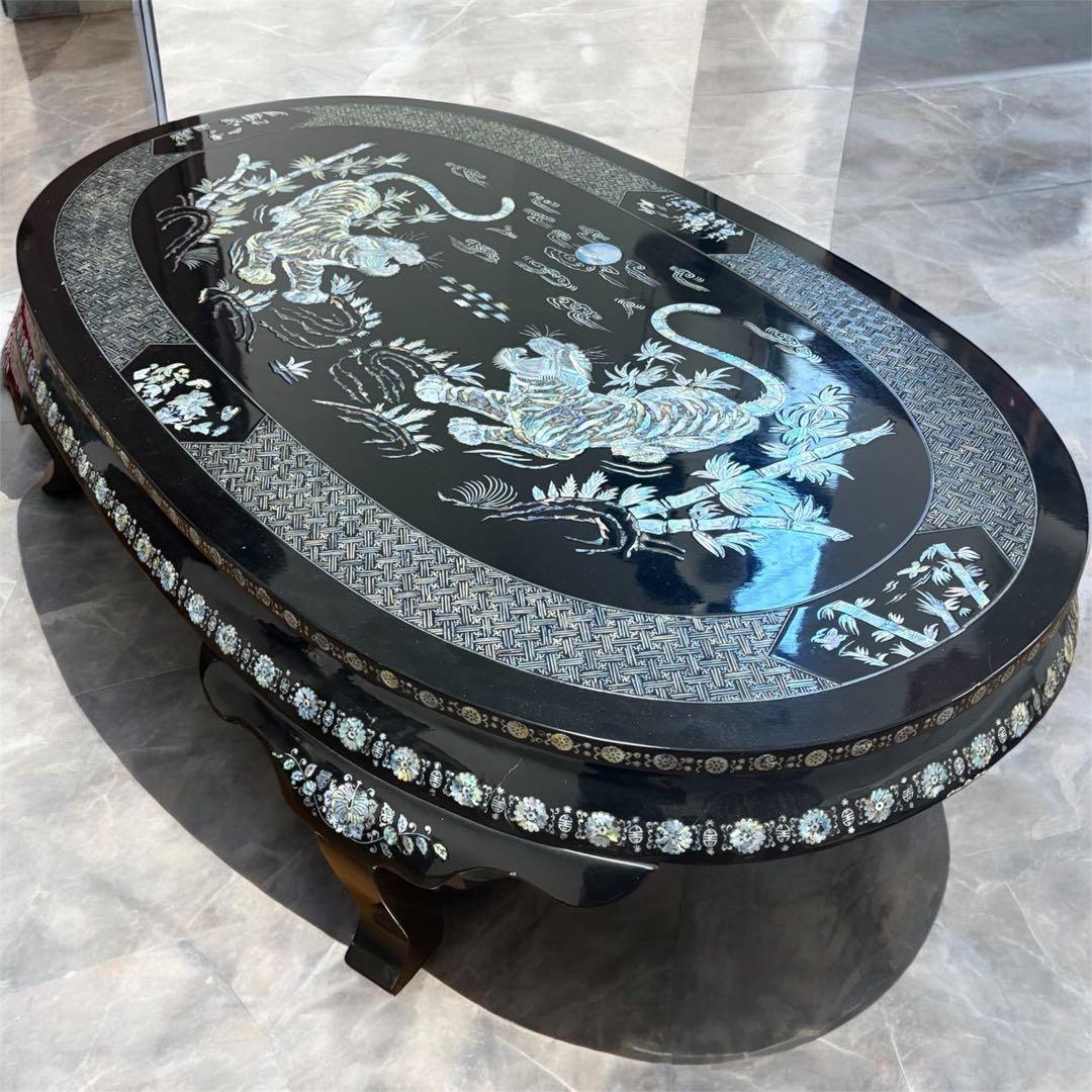 【都内引き取りなら¥8,000】青貝螺鈿細工宝尽図 平卓 中国古玩 唐物