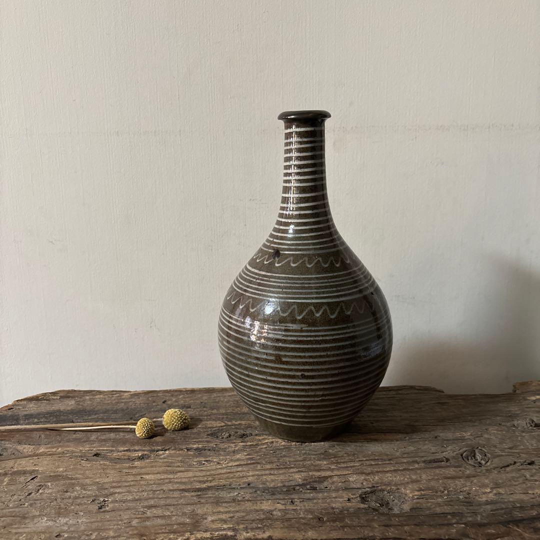 古丹波焼　えへんイッチン徳利　その② 古陶磁.アンティーク.花入.筒描　検:李朝