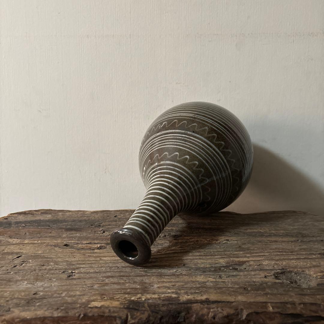 古丹波焼　えへんイッチン徳利　その② 古陶磁.アンティーク.花入.筒描　検:李朝