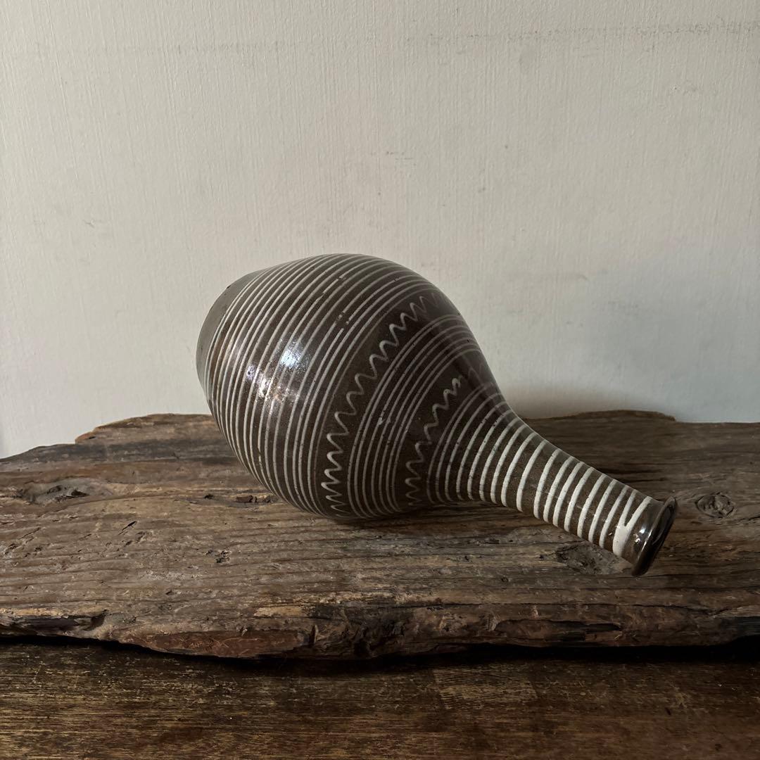 古丹波焼　えへんイッチン徳利　その② 古陶磁.アンティーク.花入.筒描　検:李朝