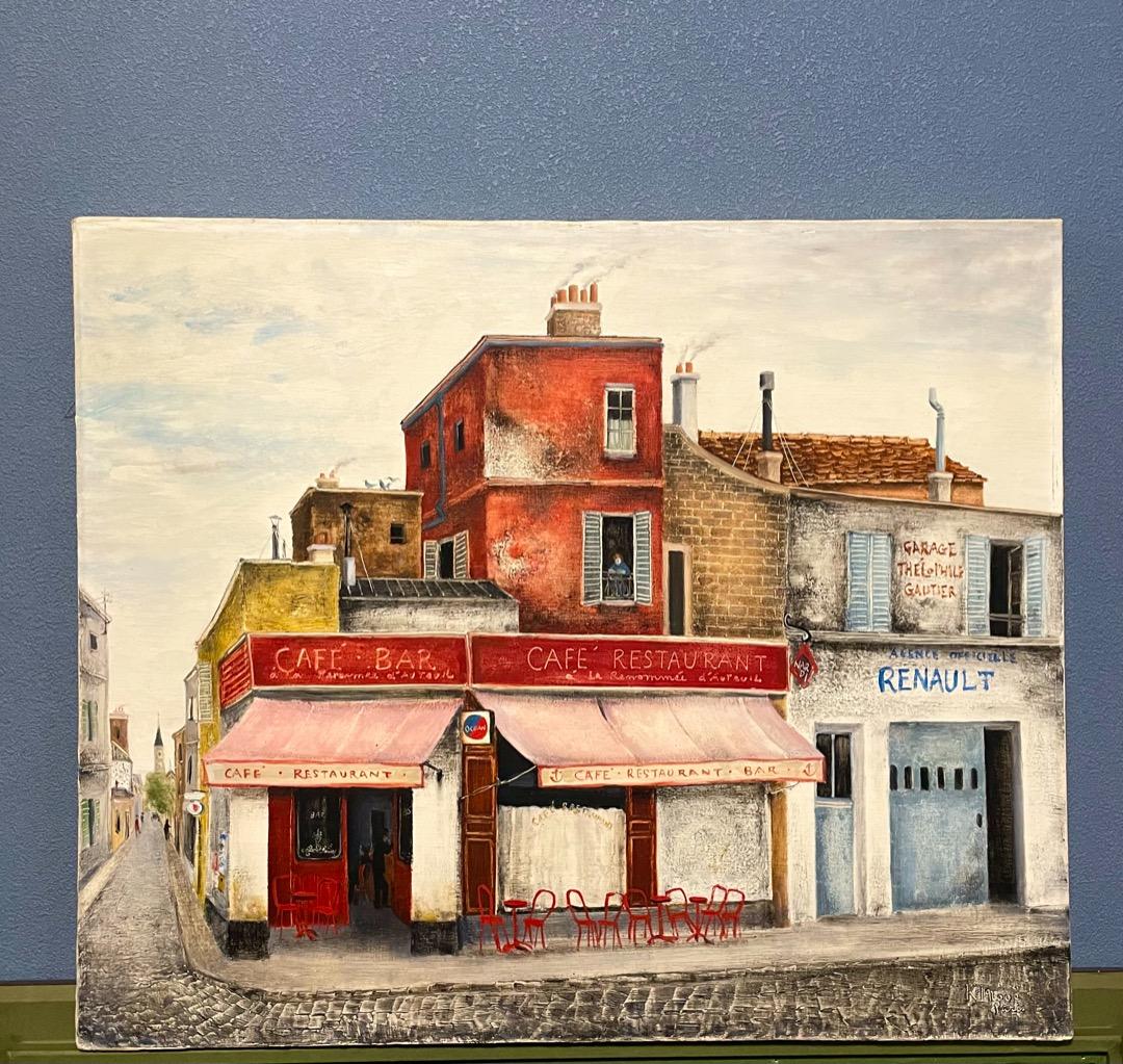 一点物 ◆井上覚造『街角キャッフェ』F12号 油彩 ヨーロッパ カフェテラス