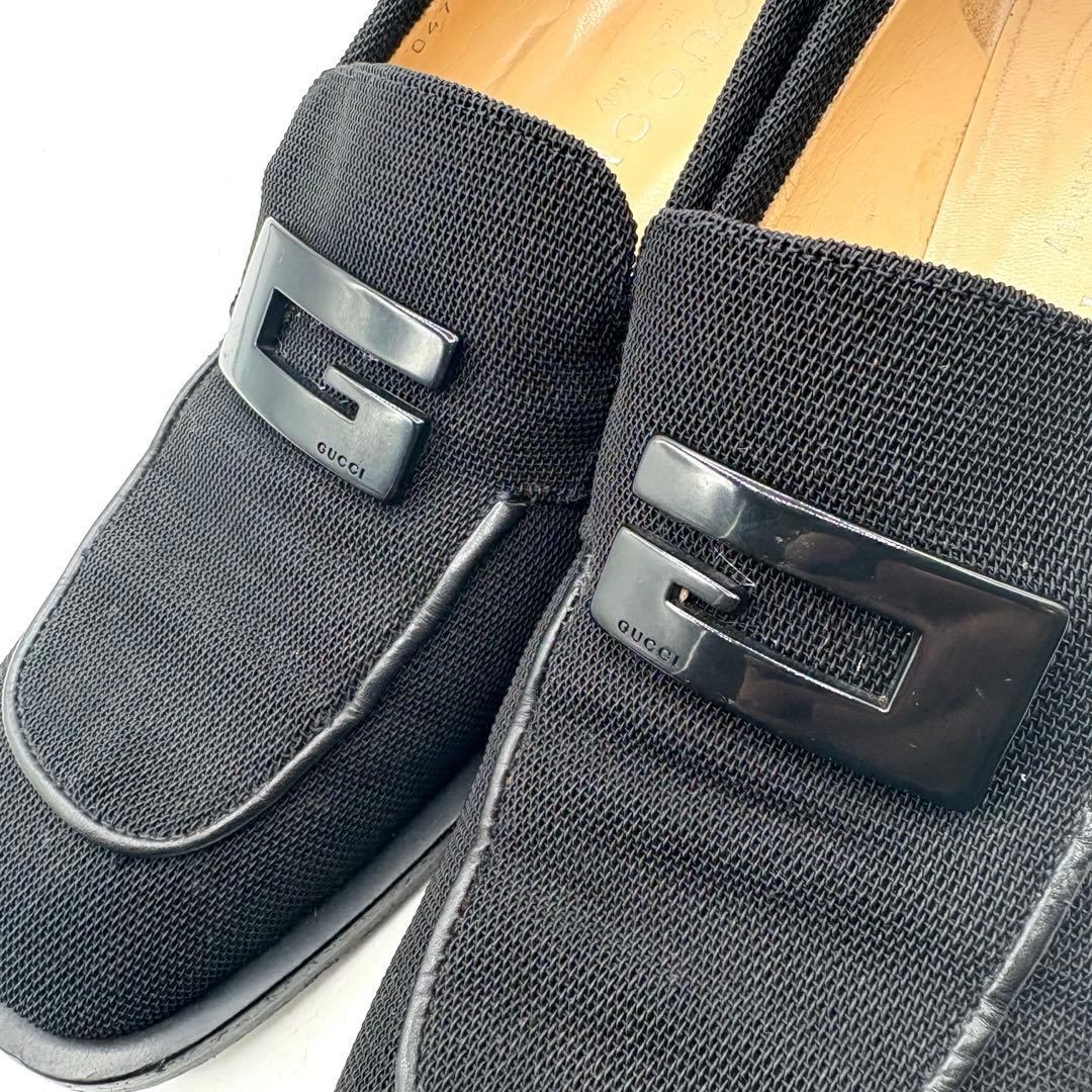 大人気✨ GUCCI ファブリック ヒール ローファー 【36C】 黒 Gロゴ