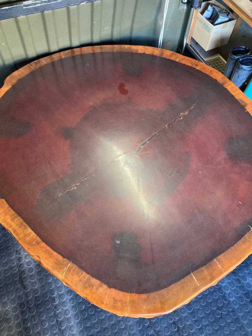 ダークレッド木製円形座卓　一枚板　無垢テーブル　輪切り　天板