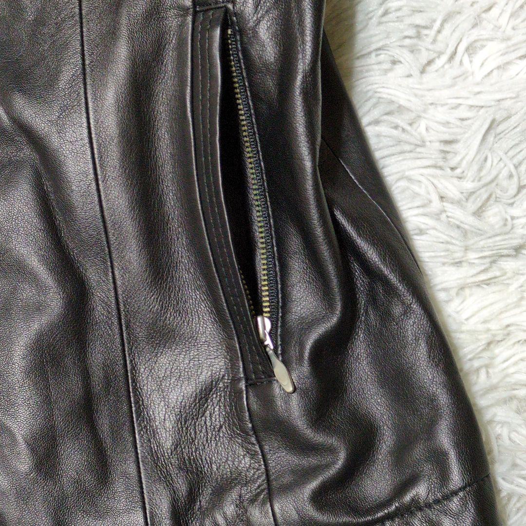 【UNTITLED】ラムレザー ノーカラージャケット☆羊革☆XLサイズ相当