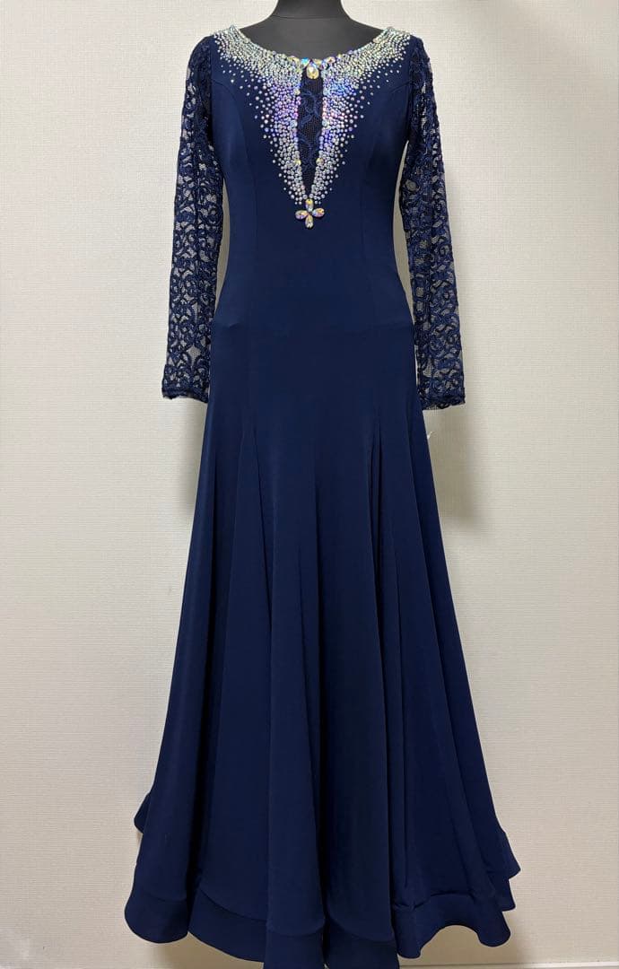 社交ダンスワンピース　パーティワンピース　ソシアルダンス　紺　準正装