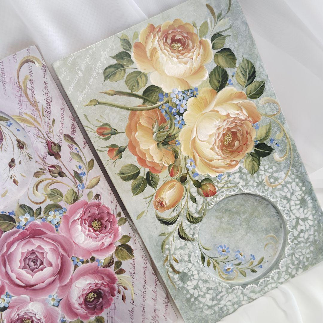 キティママ様♥トールペイント薔薇コースタートレイ2点