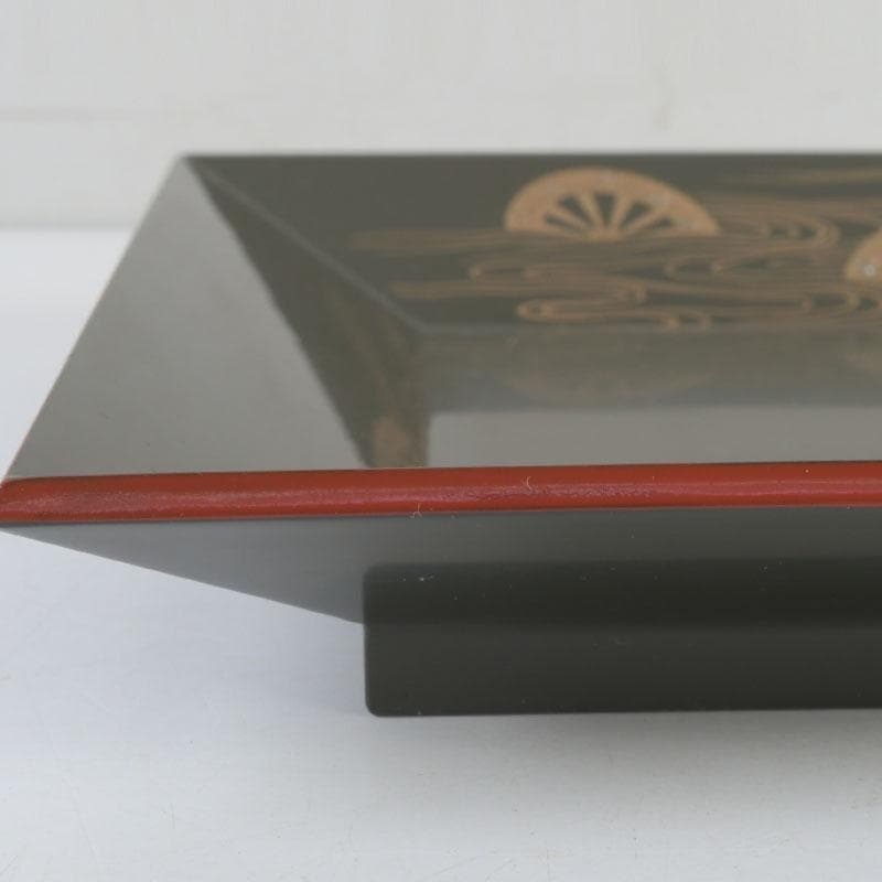 和食器　茶懐石　山中塗　辻石斎作　螺鈿装飾　片輪蒔絵　四方盆　共箱　N　9855