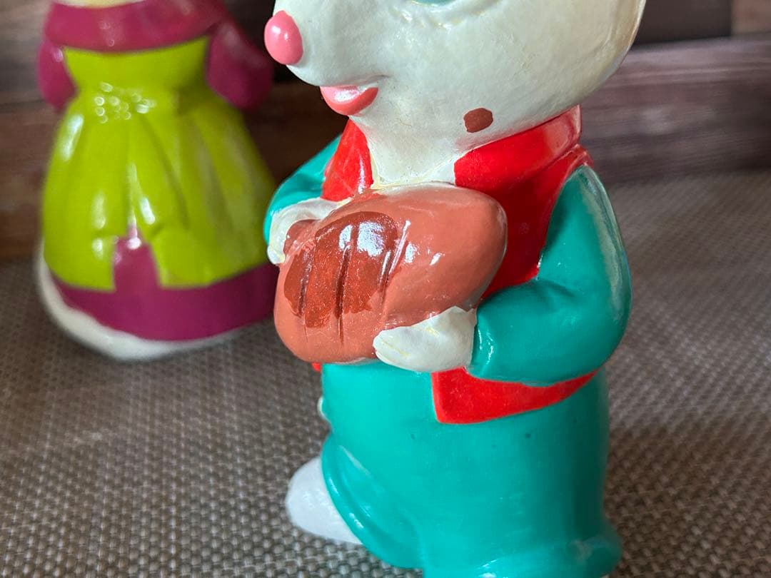 【値下げ⭐️当時物　昭和レトロ　陶器人形】ねずみの親子