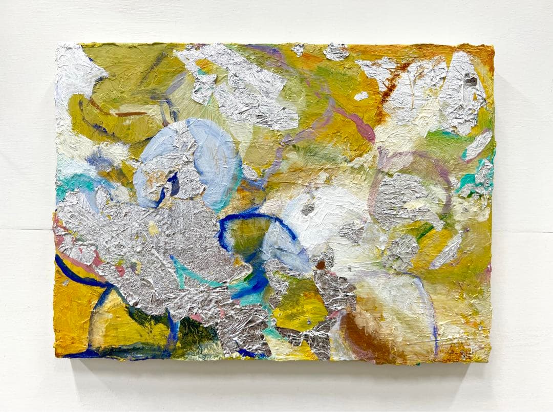 【F4号】ドクダミの花 油絵 oil painting 原画 黄色 イエロー