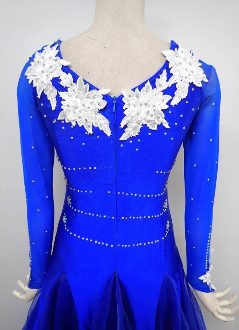 6357★SMサイズ★青×白/花モチーフ/スタンダードドレス☆社交ダンス