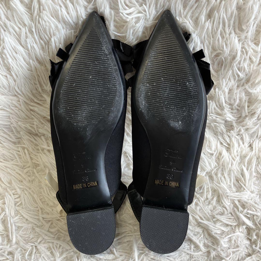 TSURU by MARIKO OIKAWA ブラックリボンデザイン ミュール