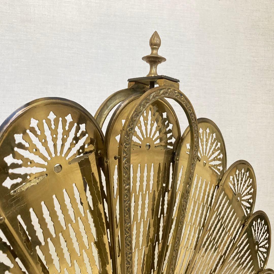 ファイヤースクリーン 暖炉 ストーブ 衝立 真鍮 金属 レトロ ヴィンテージ