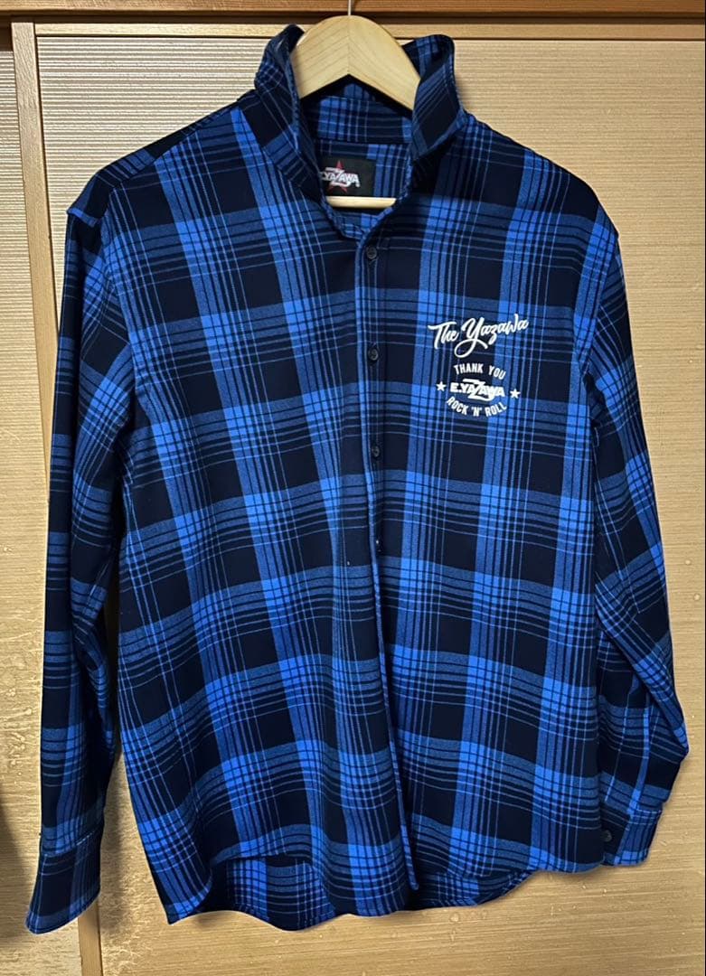 【美品】E.YAZAWA ネルシャツ(THE YAZAWA)ブルー 矢沢永吉