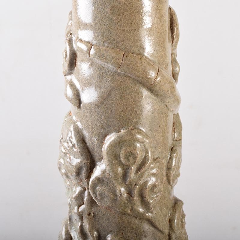 中国　唐時代　越州窯　青磁　虎貼花文　皈依瓶　日月壺　共箱　V　R8771B