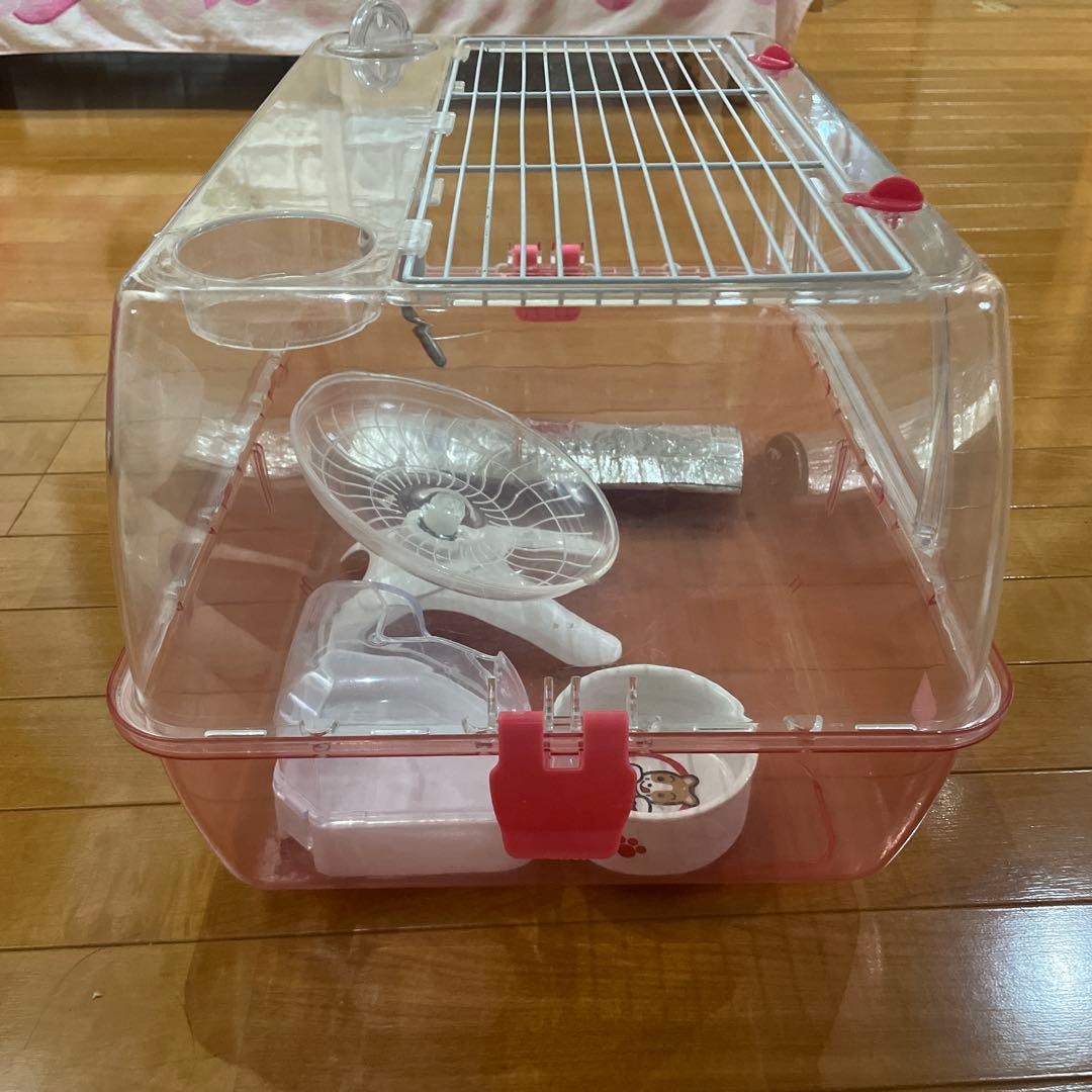 小動物用クリアケージ ホイール、ヒーター、トイレ、餌入れ、パイプ付き