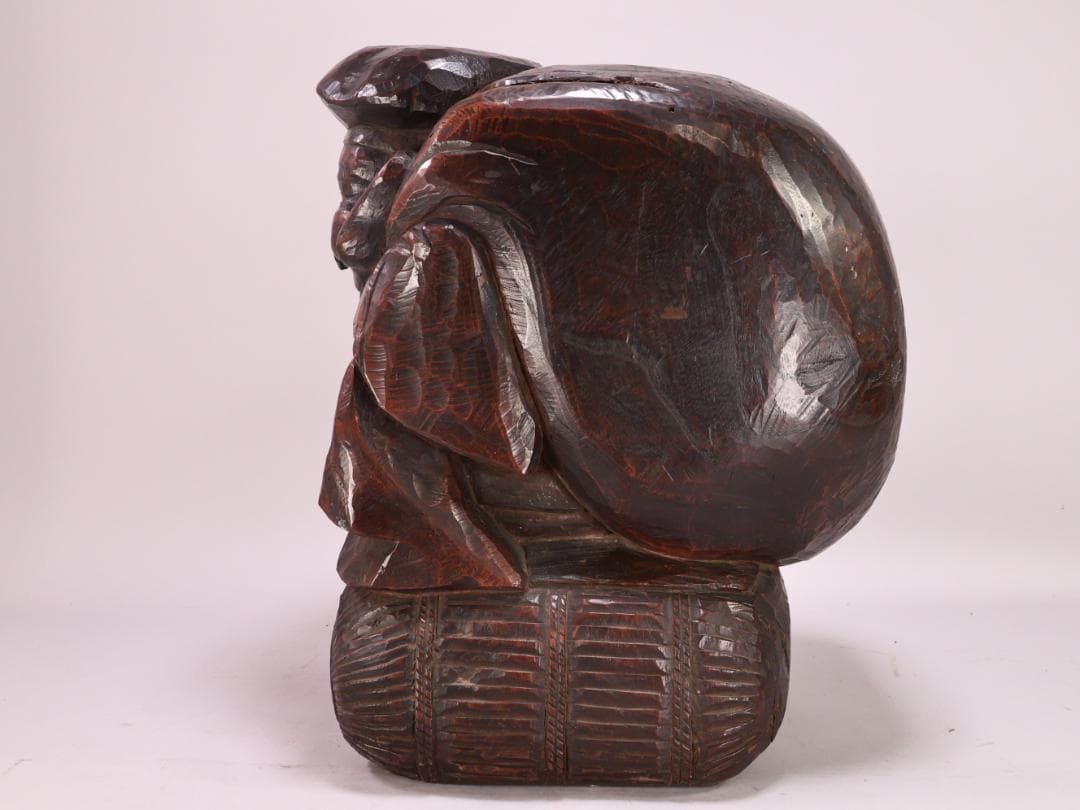 BK201　時代木彫　江戸期　大隅源義縄 作　恵比寿像　大黒像　玉眼　江戸ガラス