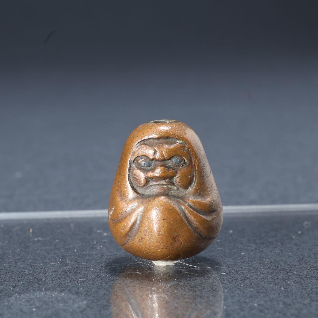 緒締め玉　達磨　提げもの　金属　茶色　金工　R1641